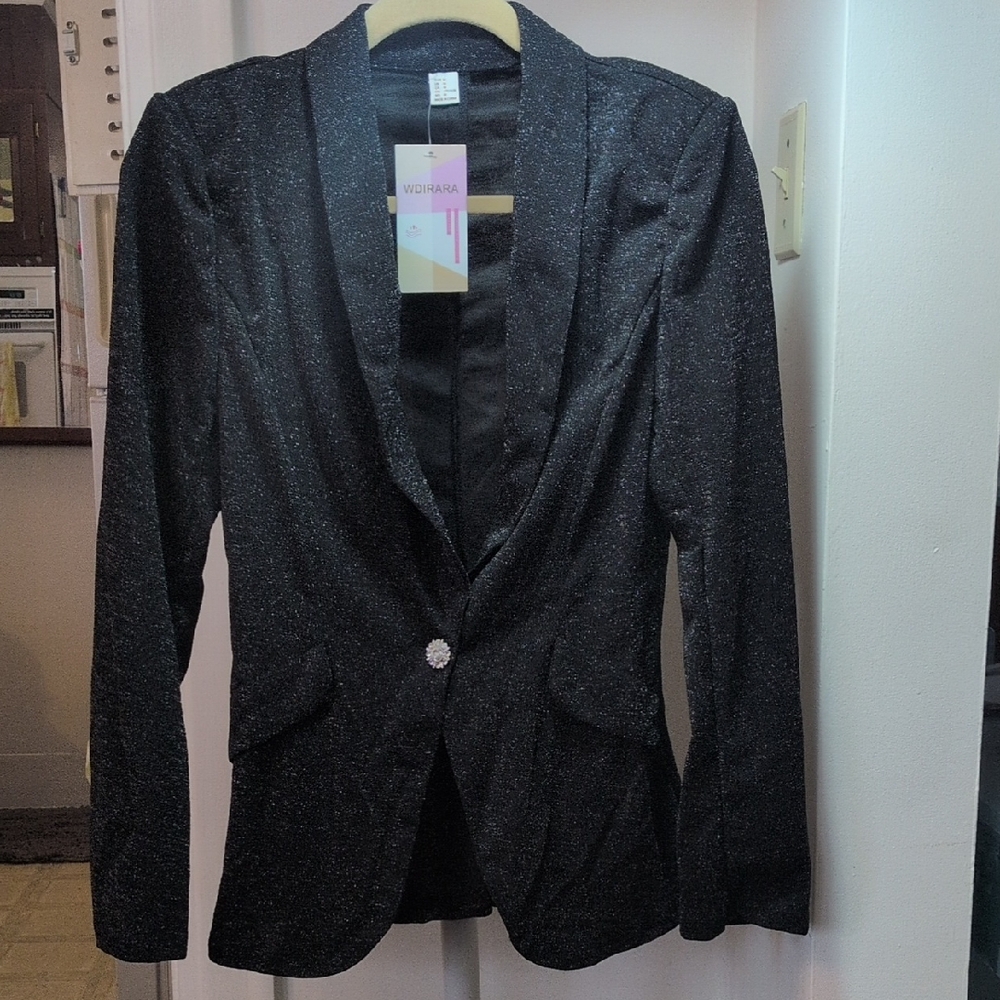2/$14 NEW Sparkly Black Women's Blazer, M